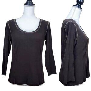 MICHAEL MICHAEL KORS Top, Brown Cotton Long Sleeve Solid Casual Boho, M